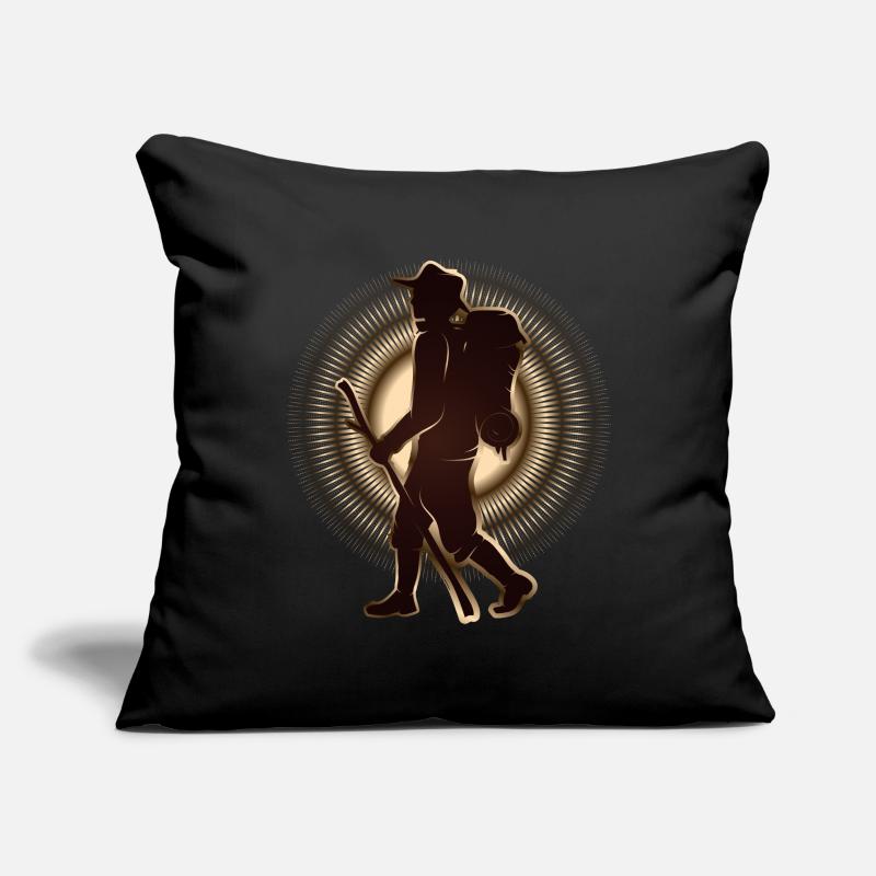 Pilgrim or hiker with walking stick & backpack Sofa pillowcase 17,3'' x 17,3'' (45 x 45 cm)