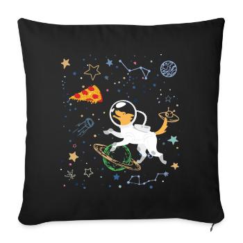 Cartoon Astronaut with Space and Pizza - Sofa pillowcase 17,3'' x 17,3'' (45 x 45 cm) - black - Front