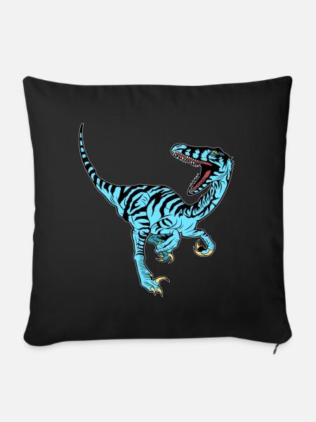 Blauer Velociraptor - Sofakissenbezug 45 x 45 cm - Schwarz