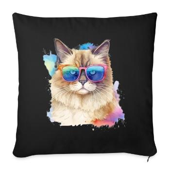 Chat ragdoll coloré cool avec des lunettes de soleil chat - Housse de coussin décorative 45 x 45 cm - noir - Devant