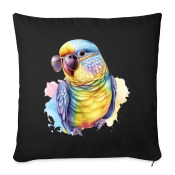 Colorful cool budgerigar with sunglasses - Sofa pillowcase 17,3'' x 17,3'' (45 x 45 cm) - black - Front