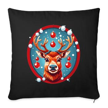 Rentier mit Weihnachtskugeln - Sofakissenbezug 45 x 45 cm - Schwarz - Vorne