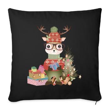 Deer with Christmas presents, glasses and hat - Sofa pillowcase 17,3'' x 17,3'' (45 x 45 cm) - black - Front