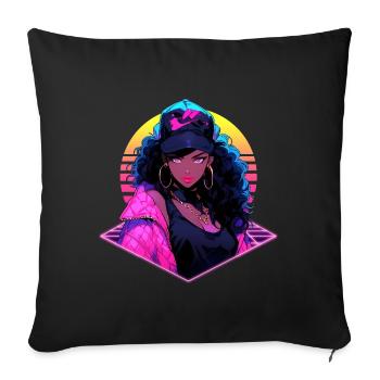 Retro Wave Anime Girl 2 des années 80 - Chemise d’anime - Housse de coussin décorative 45 x 45 cm - noir - Devant