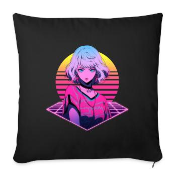 Retro Wave 80s Anime Girl – Anime Shirt - Sofa pillowcase 17,3'' x 17,3'' (45 x 45 cm) - black - Front