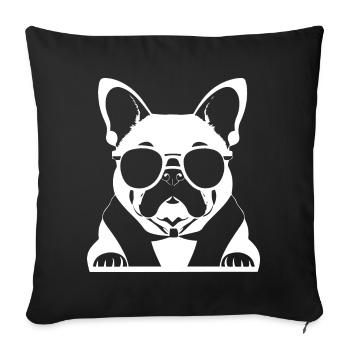 Drôle de bouledogue français avec des lunettes de soleil French Bulld - Housse de coussin décorative 45 x 45 cm - noir - Devant