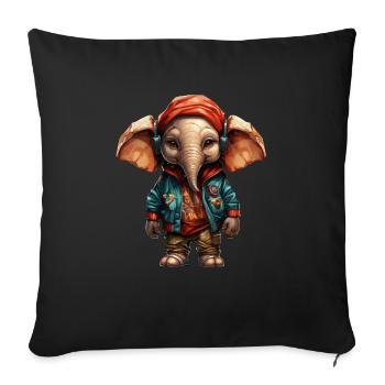 Cool éléphant chiot streetwear Hip Hop Design - Housse de coussin décorative 45 x 45 cm - noir - Devant