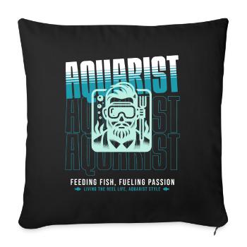 Aquarist with passion, feeding fish - Sofa pillowcase 17,3'' x 17,3'' (45 x 45 cm) - black - Front