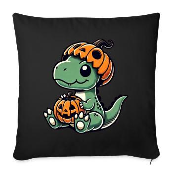 Mignon Halloween Dino T-Rex Dessin animé Citrouille - Housse de coussin décorative 45 x 45 cm - noir - Devant