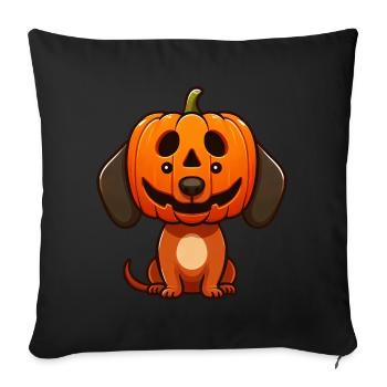 Halloween Teckel Chien Citrouille Dessin animé Mignon - Housse de coussin décorative 45 x 45 cm - noir - Devant