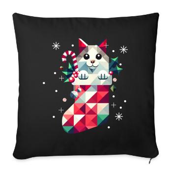 Chat mignon dans un bas de Noël coloré - Housse de coussin décorative 45 x 45 cm - noir - Devant