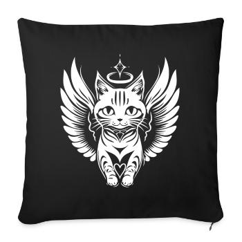 Ange Blanc Chat Avec Des Ailes - Housse de coussin décorative 45 x 45 cm - noir - Devant