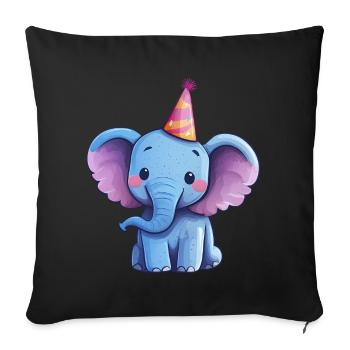 Éléphant heureux mignon avec chapeau de fête - Housse de coussin décorative 45 x 45 cm - noir - Devant