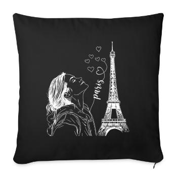 Paris Tour Eiffel France Femme Coeurs Line Art - Housse de coussin décorative 45 x 45 cm - noir - Devant