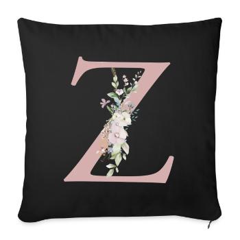 Z Monogram, Floral, Personalizable - Sofa pillowcase 17,3'' x 17,3'' (45 x 45 cm) - black - Front