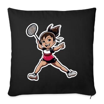 Dessin animé du joueur de badminton - Housse de coussin décorative 45 x 45 cm - noir - Devant