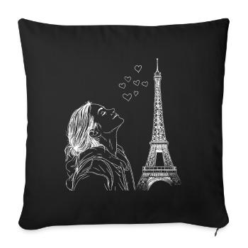 Paris Tour Eiffel France Femme Coeurs Line Art - Housse de coussin décorative 45 x 45 cm - noir - Devant