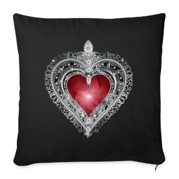 Broche traditionnelle avec motif bijou rouge - Housse de coussin décorative 45 x 45 cm - noir - Devant