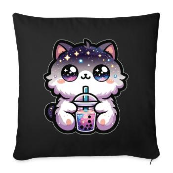 Cats Drinking Bubble Tea Galaxy Boba Cat - Sofa pillowcase 17,3'' x 17,3'' (45 x 45 cm) - black - Front