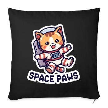 Space Paws – Pixel Cat in Space - Sofa pillowcase 17,3'' x 17,3'' (45 x 45 cm) - black - Front