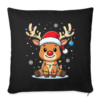 Renne de Noël Kawaii avec des lumières lumineuses - Housse de coussin décorative 45 x 45 cm - noir - Devant