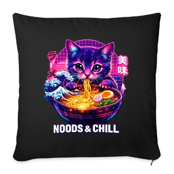 Ramen Nouilles, Amoureux des Chats, Kats Kawaii Rétro - Housse de coussin décorative 45 x 45 cm - noir - Devant