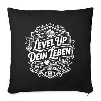Level Up Dein Leben 8-Bit Kassette - Sofakissenbezug 45 x 45 cm - Schwarz - Vorne