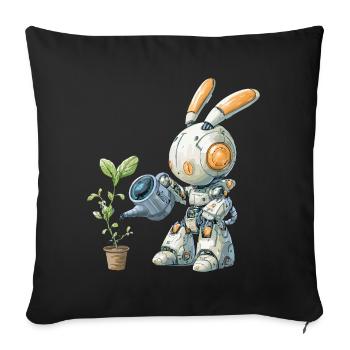 Robot rabbit watering plant - Sofa pillowcase 17,3'' x 17,3'' (45 x 45 cm) - black - Front