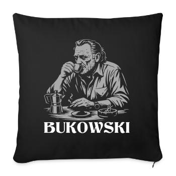 Charles Bukowski drinking coffee at the cafe - Sofa pillowcase 17,3'' x 17,3'' (45 x 45 cm) - black - Front