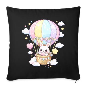 Ballon de lapin pastel dans le ciel - Housse de coussin décorative 45 x 45 cm - noir - Devant
