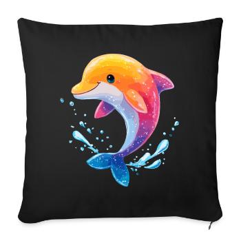 Farbiger Delfin Spritz - Sofakissenbezug 45 x 45 cm - Schwarz - Vorne