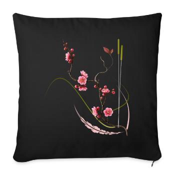 Style zen de la fleur de prunier japonaise - Housse de coussin décorative 45 x 45 cm - noir - Devant