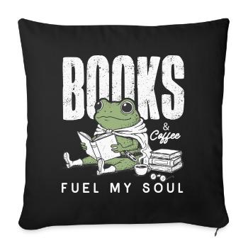 Bücherfrosch & Kaffee Bücherwurm Leseratte Buch - Sofakissenbezug 45 x 45 cm - Schwarz - Vorne