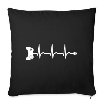 ECG - Courbe cardiaque - Pouls - Gamer - Contrôleur - Housse de coussin décorative 45 x 45 cm - noir - Devant