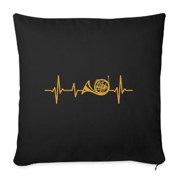 French horn, heartbeat, wind instrument - Sofa pillowcase 17,3'' x 17,3'' (45 x 45 cm) - black - Front
