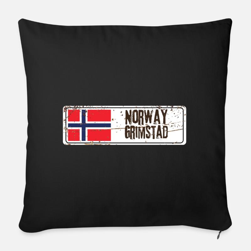 Grimstad Norway Flag - Sofa pillowcase 17,3'' x 17,3'' (45 x 45 cm) - black