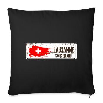 Lausanne Suisse Drapeau - Housse de coussin décorative 45 x 45 cm - noir - Devant