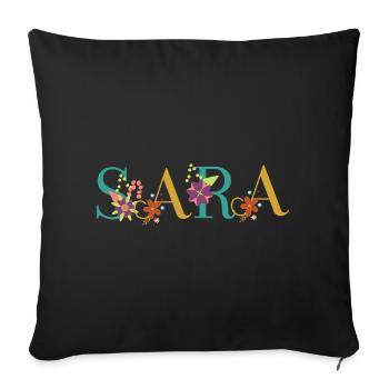 SARA Name Art With Flowers Embroidered - Sofa pillowcase 17,3'' x 17,3'' (45 x 45 cm) - black - Front