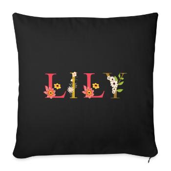 LILY Name mit Blumen geschmückt - Sofakissenbezug 45 x 45 cm - Schwarz - Vorne