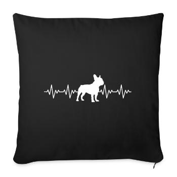 Battement de cœur ECG Frenchie Frenchdog French Bulldog - Housse de coussin décorative 45 x 45 cm - noir - Devant