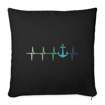 Ancre battement de coeur marin capitaine bateau - Housse de coussin décorative 45 x 45 cm - noir - Devant