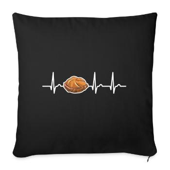Courbe ECG Leberkas - Courbe cardiaque - Pouls - Alimentation - Housse de coussin décorative 45 x 45 cm - noir - Devant