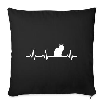 Cat Heartbeat - Sofa pillowcase 17,3'' x 17,3'' (45 x 45 cm) - black - Front