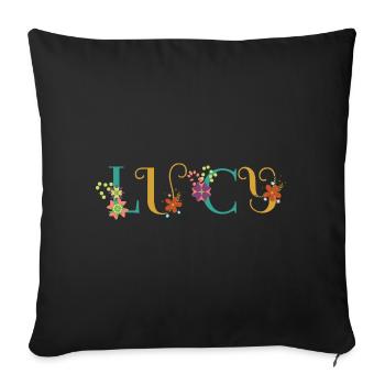 LUCY Name Art With Flowers Embroidered - Sofa pillowcase 17,3'' x 17,3'' (45 x 45 cm) - black - Front