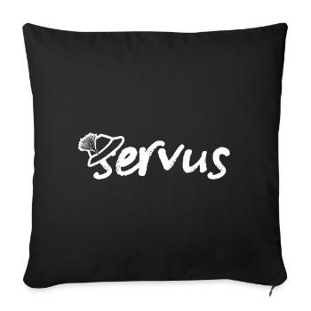 Servus Gruß mit Trachtenhut - Sofakissenbezug 45 x 45 cm - Schwarz - Vorne