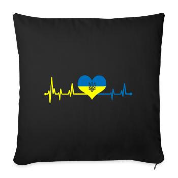 Heartbeat Ukraine Drapeau Je Me tiens avec l’Ukraine - Housse de coussin décorative 45 x 45 cm - noir - Devant