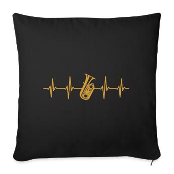 tuba, battement de cœur, clé de basse, tuba, musicien de cuivres - Housse de coussin décorative 45 x 45 cm - noir - Devant