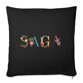 SAGA Name mit Blumen geschmückt - Sofakissenbezug 45 x 45 cm - Schwarz - Vorne