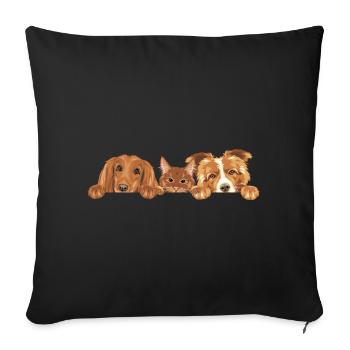 Peeking cute ginger cat and two dogs - Sofa pillowcase 17,3'' x 17,3'' (45 x 45 cm) - black - Front
