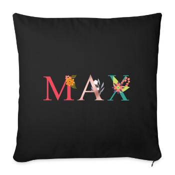 MAX Name Art mit gestickten Blumen - Sofakissenbezug 45 x 45 cm - Schwarz - Vorne